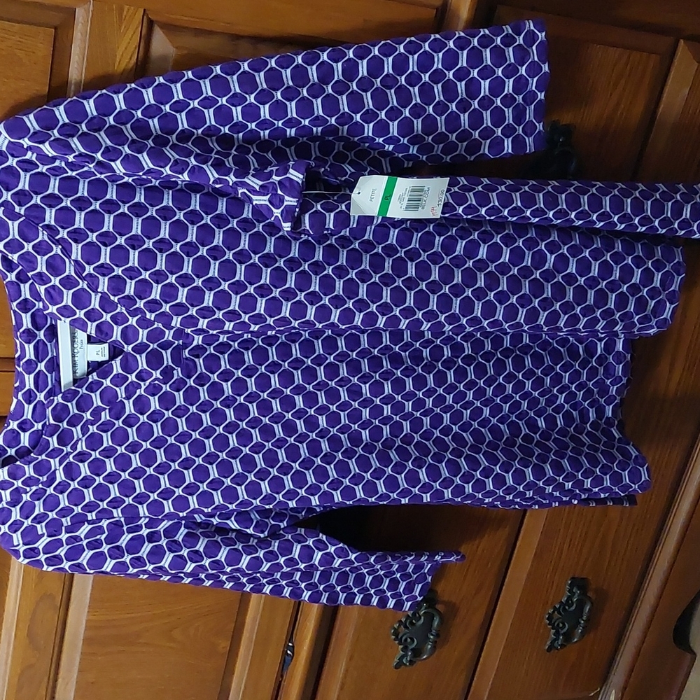 Kim Roger's,  Size PL, Grape/ white, 3/4 sleeve tunic
